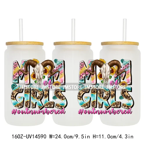 Howdy Western Mama Cowhide UV DTF Wraps Transfer Sticker Selfadhesive Waterproof High Quality For 16OZ Libbey Glass Can Tumbler