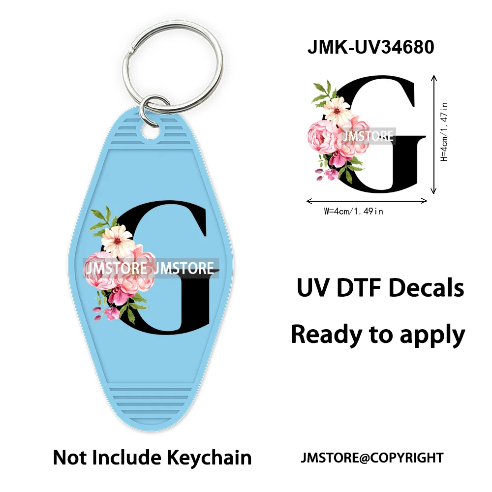 New Floral Alphabets Letters Flower Monogram Good Quality WaterProof UV DTF Stickers For Motel Hotel Keychain