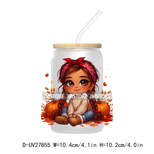 Latina Chibi Autumn Baby Little Girl UV DTF Transfer Stickers Decals For Libbey Cold Cups Mugs Tumbler Fall Vibes Pumpkin Season