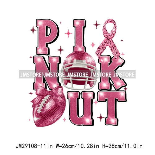 In October We Wear Pink Coquette Football Pink Out Breast Cancer Iron On DTF Transfer Stickers Ready To Press For Clothes Bags