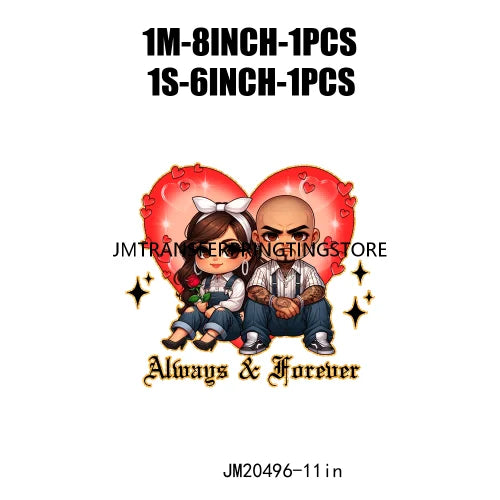 Custom Chicano Cartoon Lover Cholo Sweet Couple Forever Mine Valentines Day DTF Transfers Stickers Ready To Press For Clothes