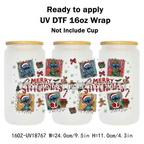 Merry Christmas Cartoon Mouse Cookies UV DTF Stickers Ready To Apply Cup Wrap Durable Custom Logo DIY Craft For Libbey Can Glass