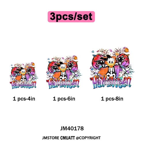 Cartoon Witches Princess Skull Animal Kids Love Characters Halloween Iron on DTF Transfers Stickers Ready to Press for T-shirts