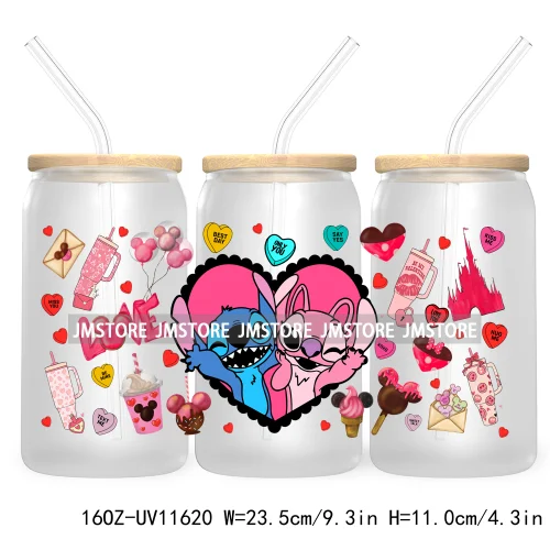 Happy Valentine's Day Cartoon Mouse Couple 16OZ UV Cup Wrap DTF Transfer Sticker For Libbey Glass Can Cups Tumbler XOXO Love Bug