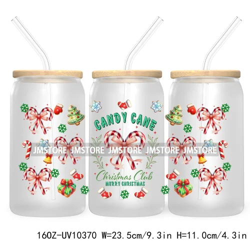 Just A Girl Who Loves Christmas UV DTF Sticker For 16OZ Libbey Glass Cup Can Wrap Transfer Stickers Custom Label Gingerbread Bow