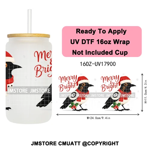 Merry Christmas Kpop Movie Character Anime Girl UV DTF Stickers Ready To Apply Cup Wrap High Quality For 16OZ Libbey Can Glass
