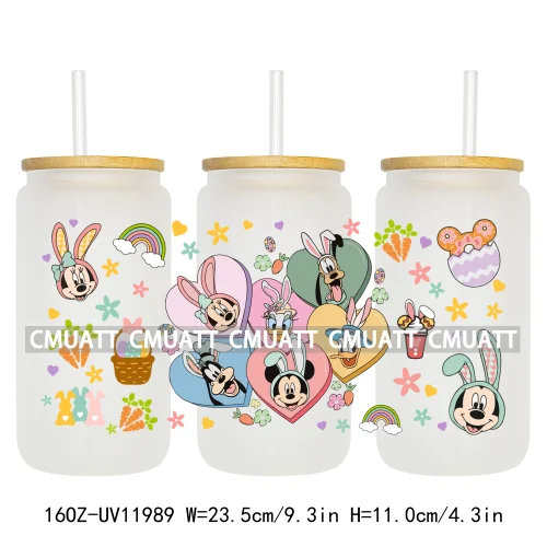 Cartoon Easter Vibes Animal Eggs Bunny Hunting Horror Killer 16OZ UV DTF Cup Wrap Sticker Label DIY Logo For Libbey Glass Can