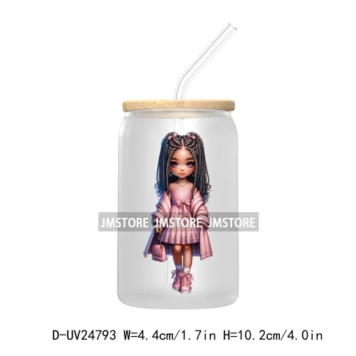 Fashion Chibi Dreadlock Girls UV DTF Transfers Stickers Decals For Libbey Cold Cups Mugs Tumbler Waterproof DIY Craft Black Girl