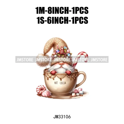 Cute Christmas Hot Cocoa Season Gnomes Sweet Winter Santa Quotes Iron On DTF Transfers Stickers Ready To Press T-shirts Bags