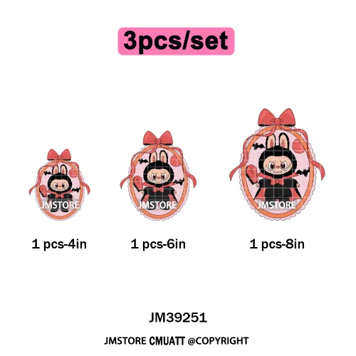 Trendy Cute Cartoon Doll Coquette Mirror Horror Halloween Iron on DTF Washable Transfers Stickers Ready to Press for Clothing
