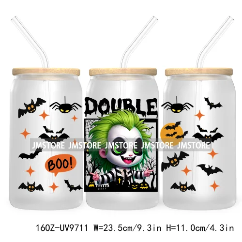 Halloween Double Trouble UV DTF Sticker For 16OZ Libbey Glass Cup Can Wrap Horror Princess Transfer Printing Custom Labels Logo