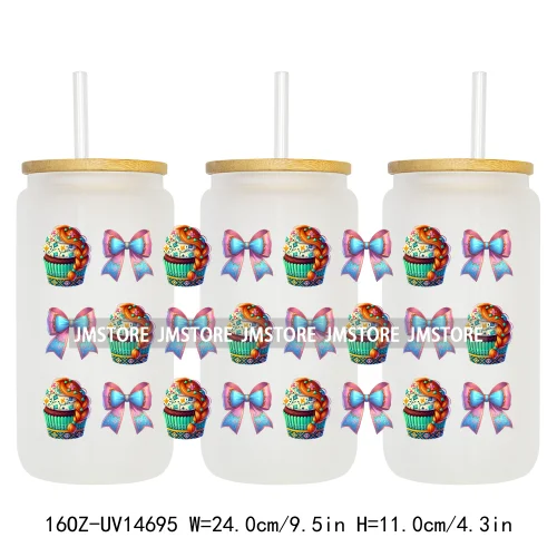 Coquette Bow Cake Princess UV DTF Wraps Transfer Sticker Selfadhesive Waterproof High Quality For 16OZ Libbey Glass Can Tumbler
