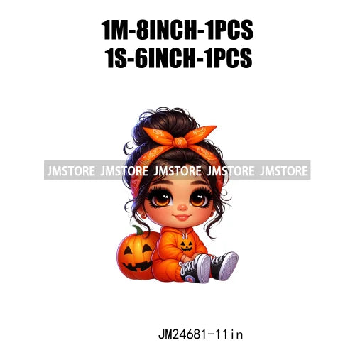 Funny Headband Hispanic Cute Latina Baby Girls Halloween Pumpkin Designs Iron On DTF Heat Press Transfer Stickers For Shirt Bags