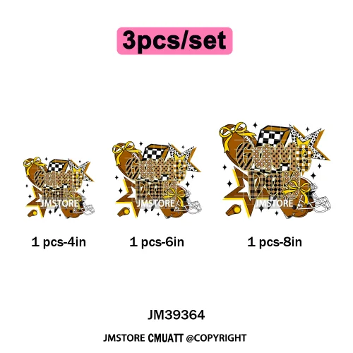 Retro Football Touchdown Season Checkered Coquette Sport Mama Iron on DTF Washable Transfers Sticker Ready to Press for T-shirts