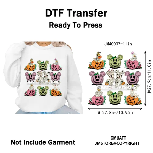 Happy Halloween Nightmare Cartoon Character Pumpkin Skeleton Iron on DTF Washable Transfers Stickers Ready to Press for T-shirts