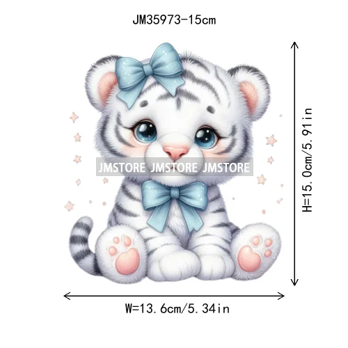 15cm 5.9in Creative Bow Sheep Tiger Animal Iron On Heat Transfer Sticker For Clothes Printed Thermal Washable T-Shirt Applique