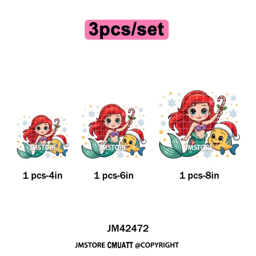 Cute Cartoon Movie Princess Christmas Winter Girly Kids Holiday Iron on DTF Washable Transfer Sticker Ready to Press for Clothes