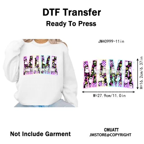 Leopard Checkered Spooky Mama Ghost Halloween Letters Preppy Halloween Iron on DTF Transfer Stickers Ready to Press for T-shirts
