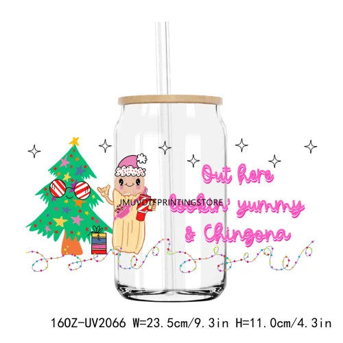 Latin Culture Christmas Season 16OZ UV DTF Cup Wrap Transfers Stickers Custom Labels DIY Waterproof Logo For Libbey Glass Can