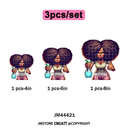 Sassy Facial Expressions Black Girl Housewife Remote Work Iron on Washable DTF Transfers Stickers Ready to Press for Sweatshirts