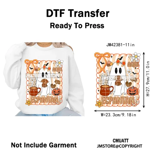 Ghost Coquette Spanish Halloween Pan Dulce Conchas And Cucuy Iron on DTF Washable Transfers Stickers Ready to Press for Textiles