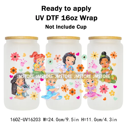 Floral Cartoon Princess Coquette Bow 16OZ UV DTF Cup Wrap Ready To Apply Waterproof Transfer Stickers For Libbey Glass Can Mugs