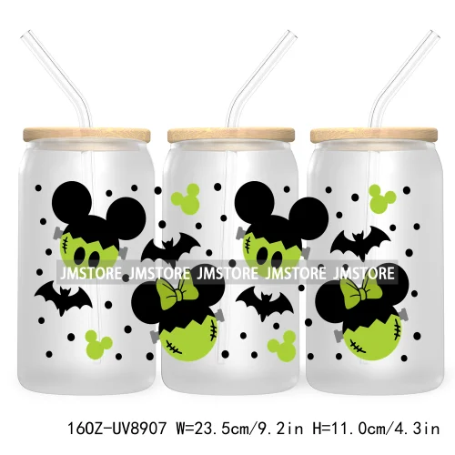 Cartoon Halloween Bat Pumpkin 16OZ UV DTF Cup Wrap Transfer Stickers Custom Labels Durable Waterproof Logo For Libbey Glass Can