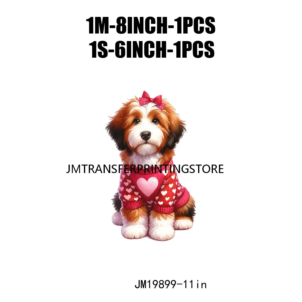 Puppy Valentine's Day Animal Love Cute Dog Heat Press Iron On DTF Heat Transfers Stickers Ready To Press For Shirts