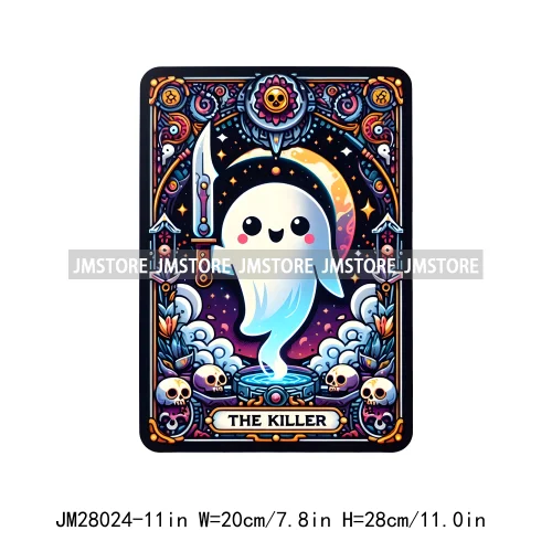 Custom Spooky Season Ghost Cycopath Skull Halloween Tarot Card DTF Iron On Heat Press Transfer Stickers Printing For Hoodies