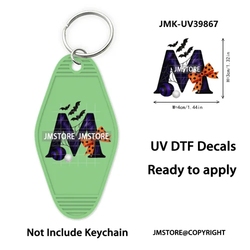 Halloween Pumpkin Alphabet Letters UV DTF Motel Keychain Decal Ready To Ship Durable Transfer Stickers Prints For Hotel Keychain