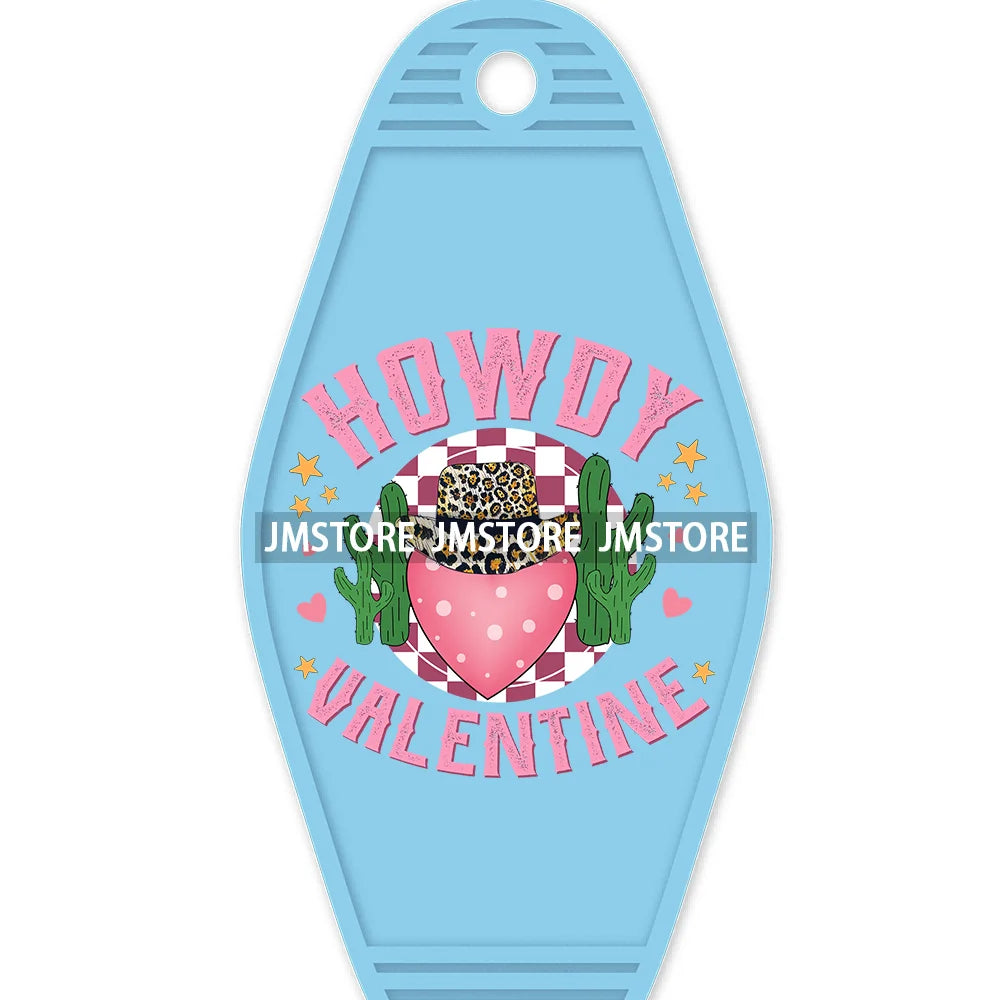 Western Howdy Valentine's Day High Quality WaterProof UV DTF Sticker For Motel Hotel Keychain Free Spirit Wild Heart Cow Skull