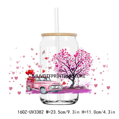 XOXO Valentines Coffee Cup 16OZ UV DTF Cup Wrap Transfers Stickers Custom Label DIY Waterproof Logo For Libbey Glass Can Hearts