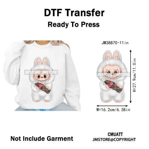 Coquette Bow Monster Doll Drinking Soda Bottle Thermal Printing Iron on DTF Washable Transfer Sticker Ready to Press for Clothes