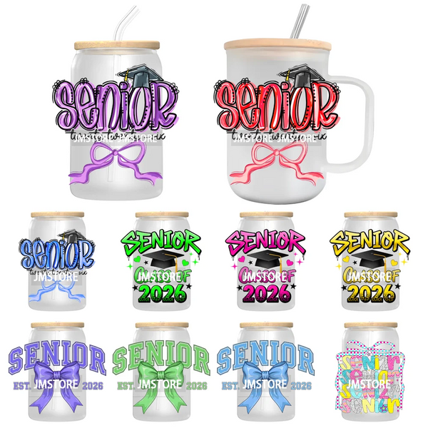 Colorful Senior 2026 Graduation Cap UV DTF Transfer Sticker Decals Ready To Apply Good Quality Prints For Libbey Cold Cup Bottle