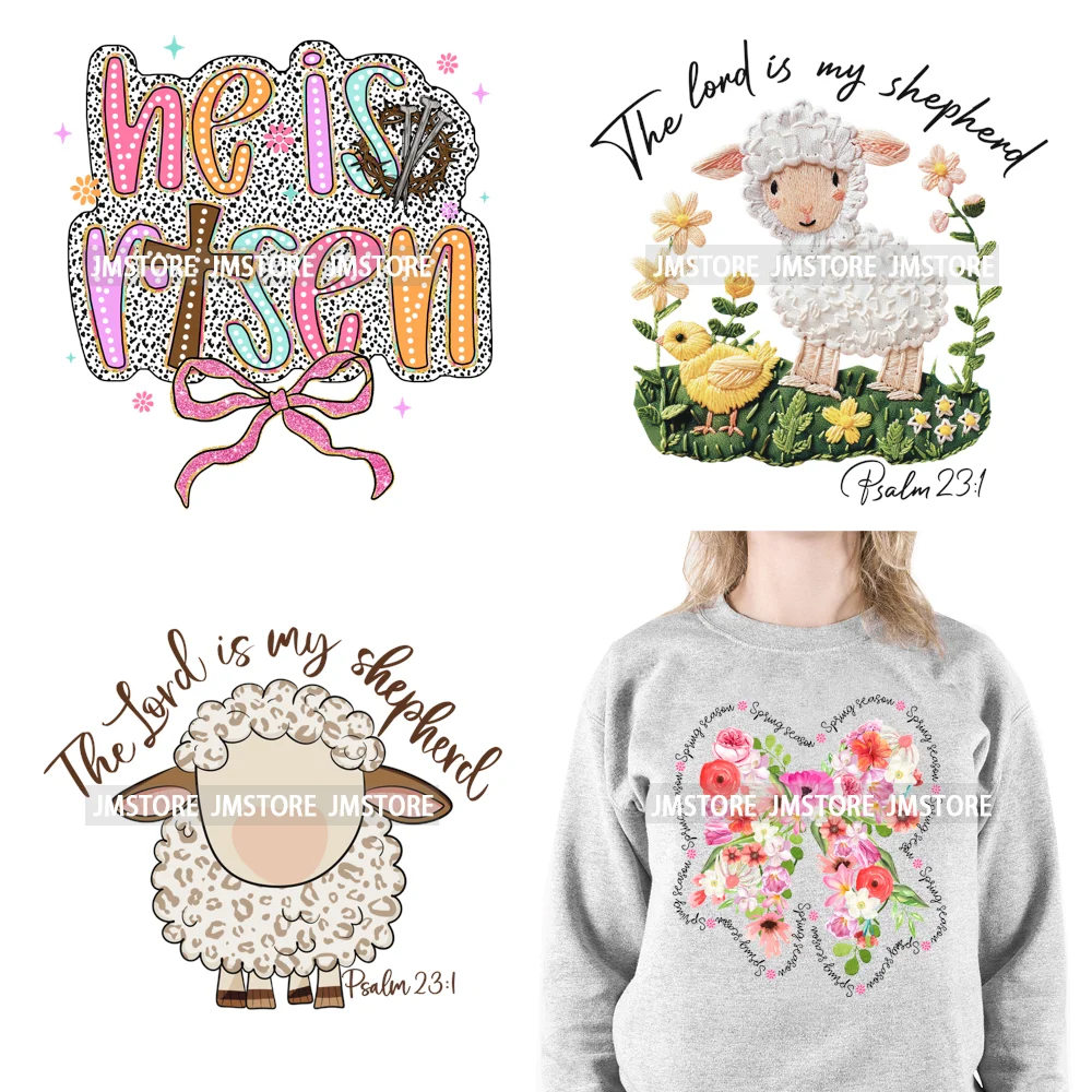 The Lord is my Shepherd Easter Christian Spring Floral Easter Bunny Bow Iron On DTF Transfer Stickers Ready To Press For Clothes