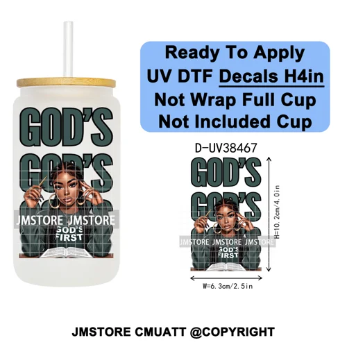 Black Girl Praying Faith Religious Women UV DTF Transfer Stickers Decals Ready To Apply Waterproof For 16OZ Libbey Glass Can Cup