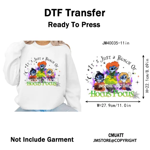 Happy Halloween Nightmare Cartoon Character Pumpkin Skeleton Iron on DTF Washable Transfers Stickers Ready to Press for T-shirts