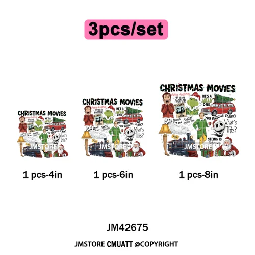 Cartoon Christmas Club Snow Winter Vibes Holly Jolly Santa Iron on DTF Washable Transfers Stickers Ready to Press for Clothing