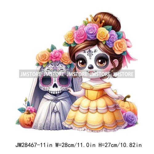 New Day Of The Dead La Catrina Dresses Girls Skull Flower Iron On DTF Transfers Stickers Ready To Press For Sweatshirt Bags