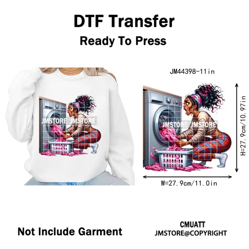 Angry Office African Girl Sassy Moods Housework Mom Iron on Washable DTF Heat Transfer Stickers Ready to Press for T-shirts Bags