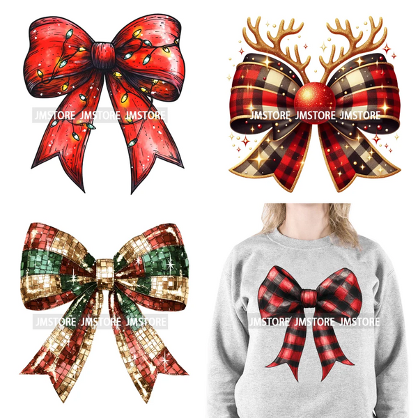 Gingerbread Reindeer Red Coquette Bow Girly Christmas Vibes Iron On DTF Transfers Stickers Ready To Press For Sweatshirt Bags