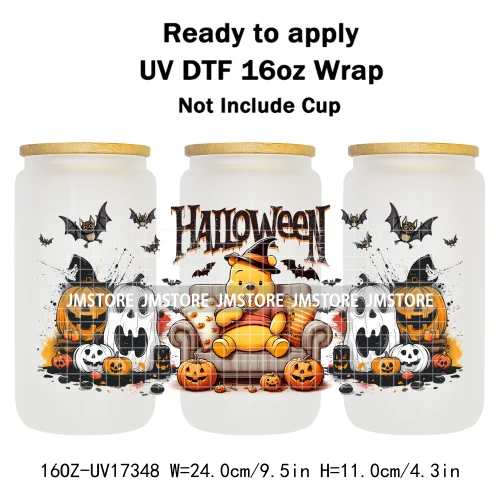 Spooky Halloween Cartoon Character Ghost Bats Pumpkin UV DTF Stickers Ready To Apply Cup Wrap Custom Prints For Libbey Can Glass