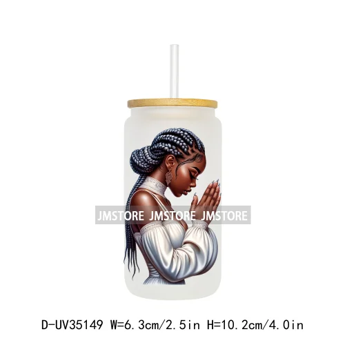 Black Girl Praying Faith Religious Woman UV Sticker Decals For Libbey Cold Cups Mugs Tumbler Transfer Stickers Waterproof Prints