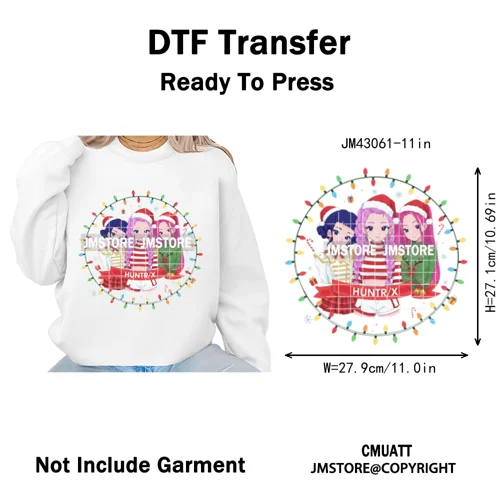 Kpop Christmas Santa Boys Girls Band Cartoon Demon Characters Iron on Washable DTF Transfers Stickers Ready to Press for Clothes