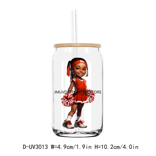 Cheer Leader Afro Black Girls UV DTF Transfers Stickers Decals For Libbey Cold Cups Mugs Tumbler Waterproof DIY Craft