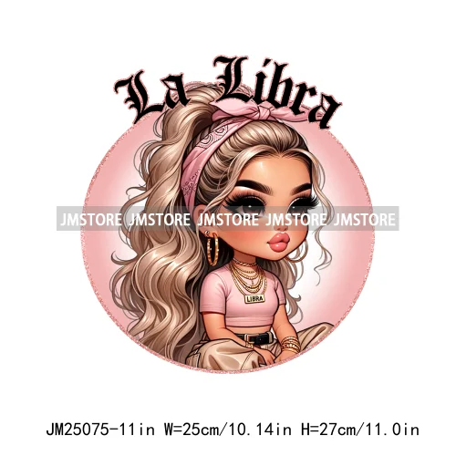 New Washable Chicana Chola Chibi Latina Spanish Zodiac Cute Girls DTF Iron On Transfers Stickers Ready To Press For Clothing