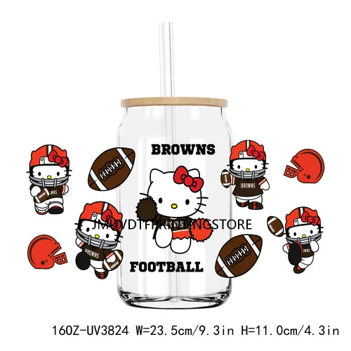 Sport Football Cartoon Cat UV DTF Sticker For 16OZ Libbey Glass Cup Can Wrap Transfer Sticker Custom Labels DIY Logo