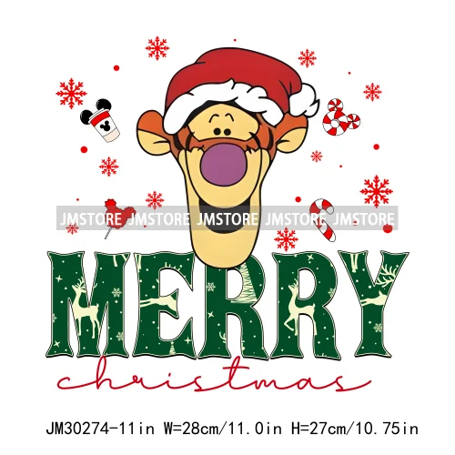 Merry Christmas Cute Cartoon Animal Friends Winter White Festive Vibes Iron On DTF Transfers Stickers Ready To Press For Hoodies
