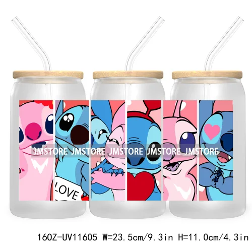 Happy Valentine's Day Cartoon Mouse Couple 16OZ UV Cup Wrap DTF Transfer Sticker For Libbey Glass Can Cups Tumbler XOXO Love Bug