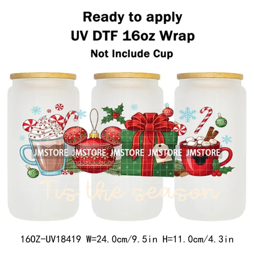 Cartoon Mouse Friends Christmas Gingerbread 16OZ UV DTF Cup Wraps Ready To Apply Durable Transfer Stickers For Libbey Glass Can